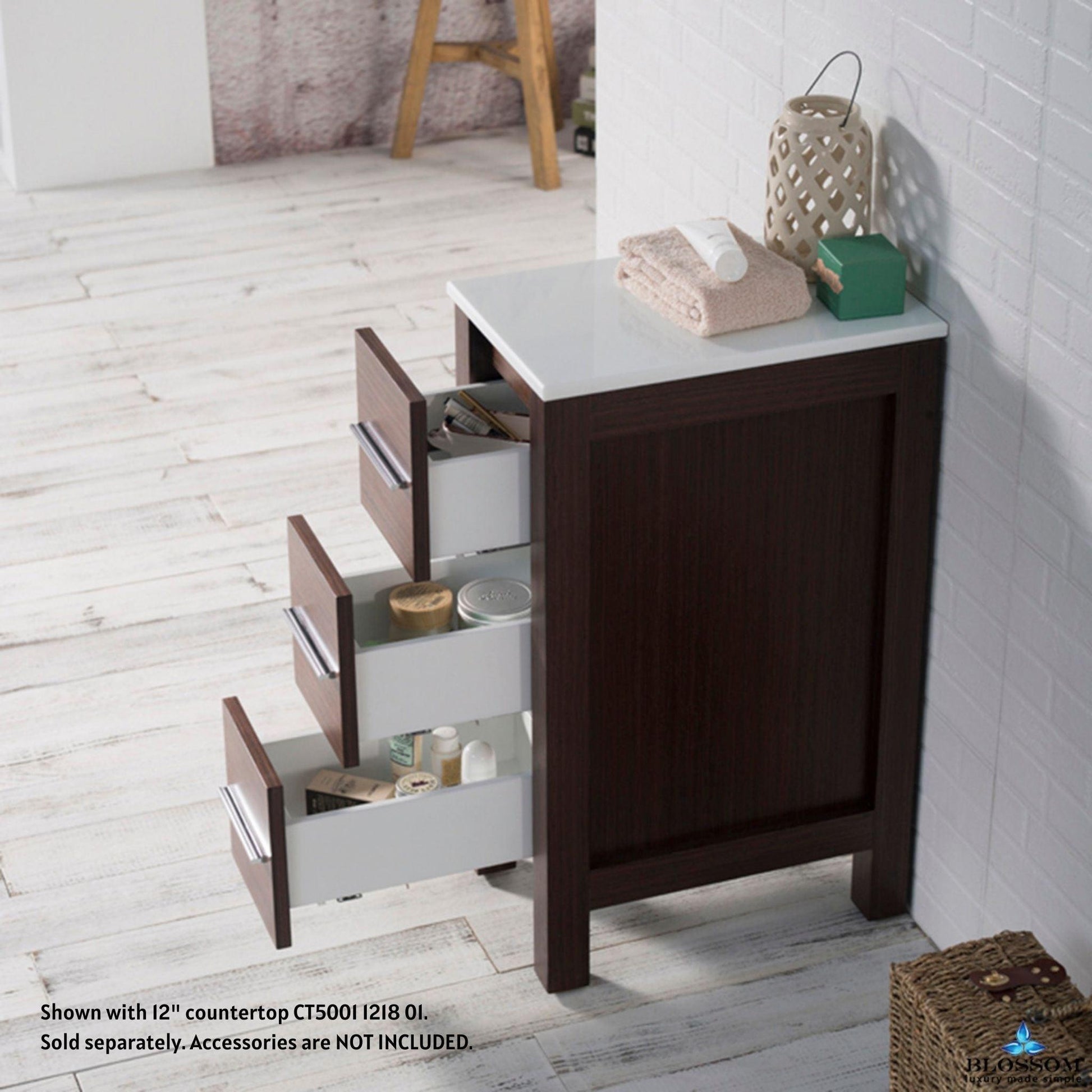 Blossom Sydney 12" x 30" Wenge Freestanding Side Cabinet With 3 Drawers