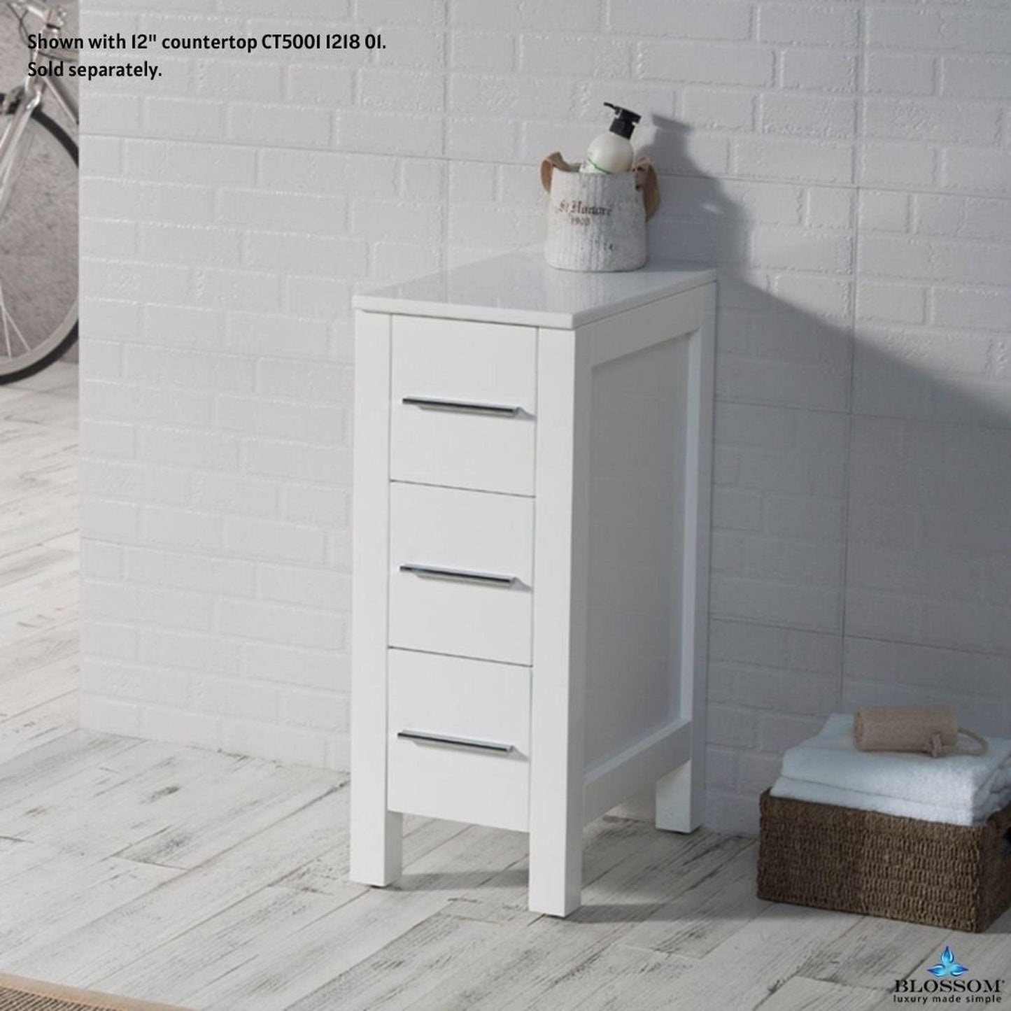Blossom Sydney 12" x 30" White Freestanding Side Cabinet With 3 Drawers