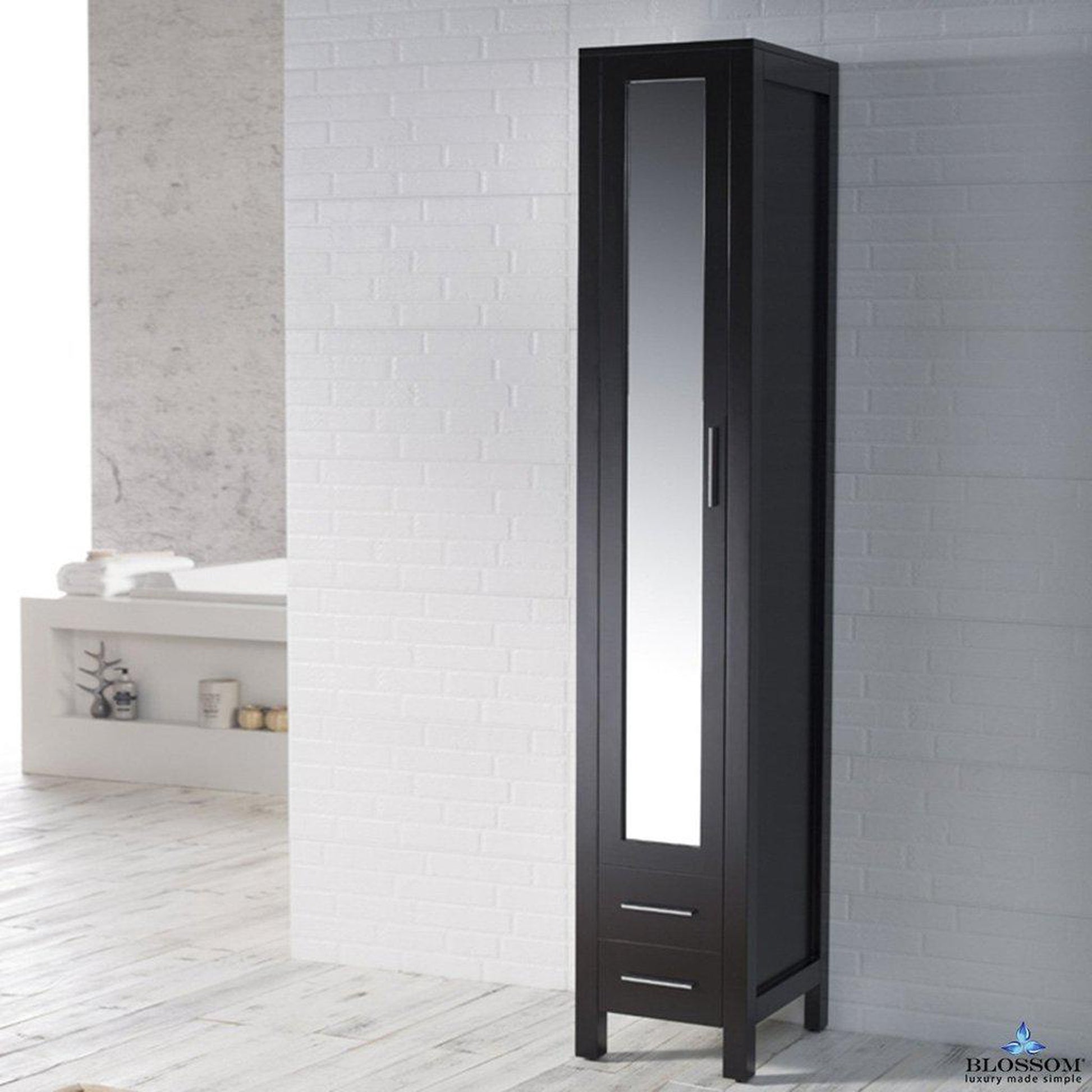 Blossom Sydney 15" x 81" Espresso 1-Drawer 1-Door Freestanding Mirror Linen Cabinet