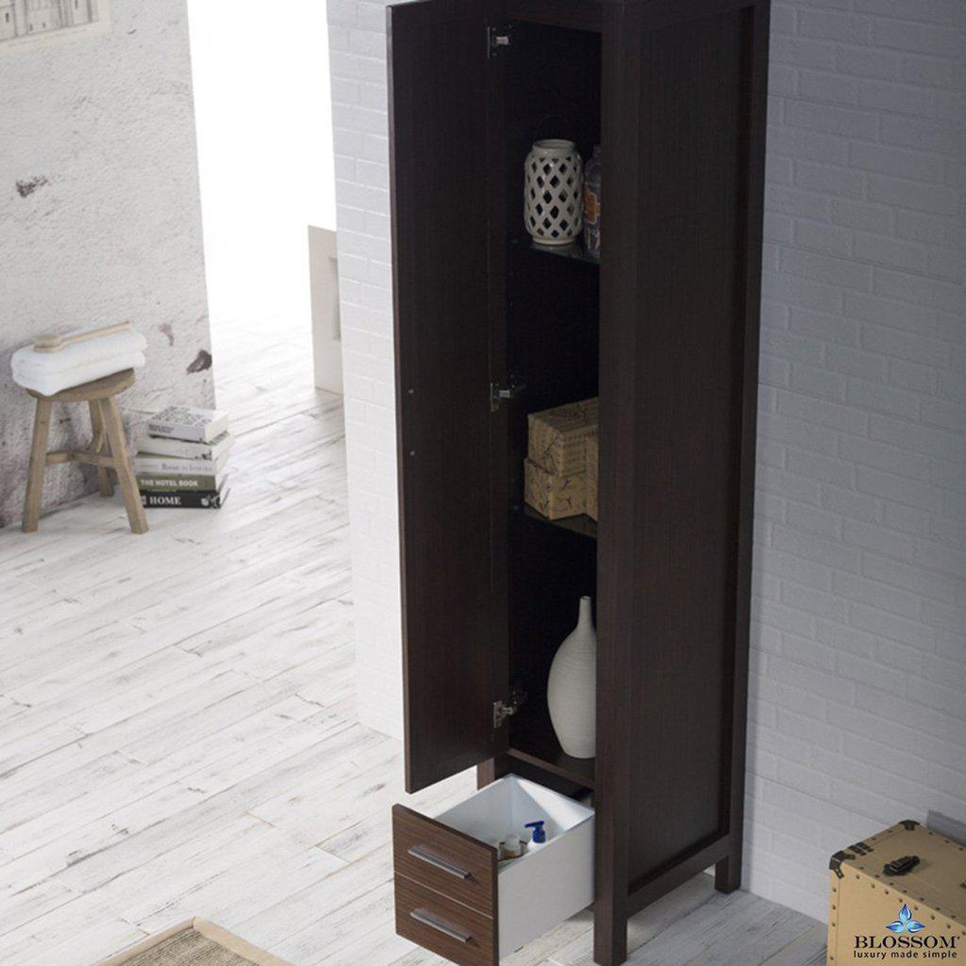 Blossom Sydney 15" x 81" Wenge 1-Drawer 1-Door Freestanding Mirror Linen Cabinet