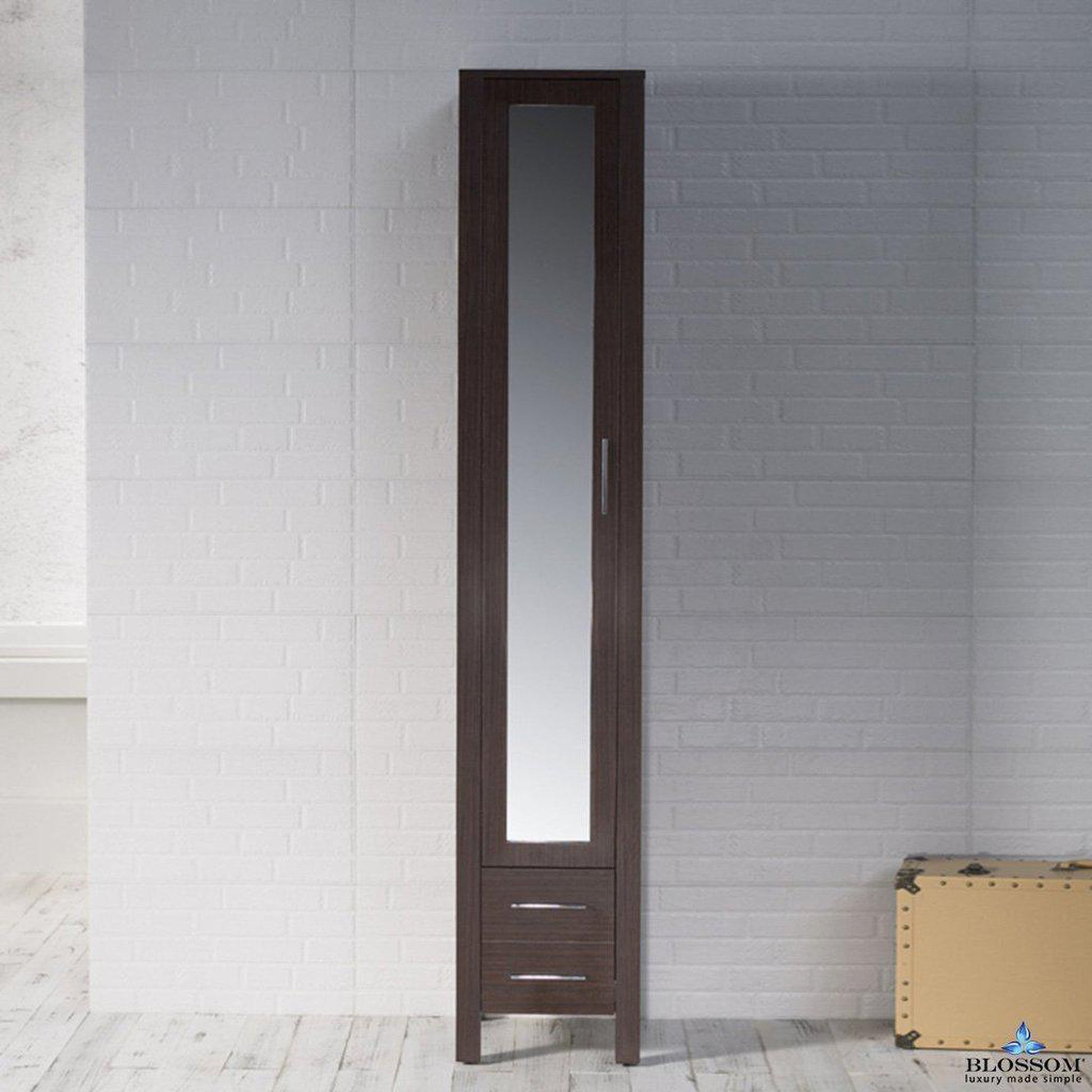 Blossom Sydney 15" x 81" Wenge 1-Drawer 1-Door Freestanding Mirror Linen Cabinet