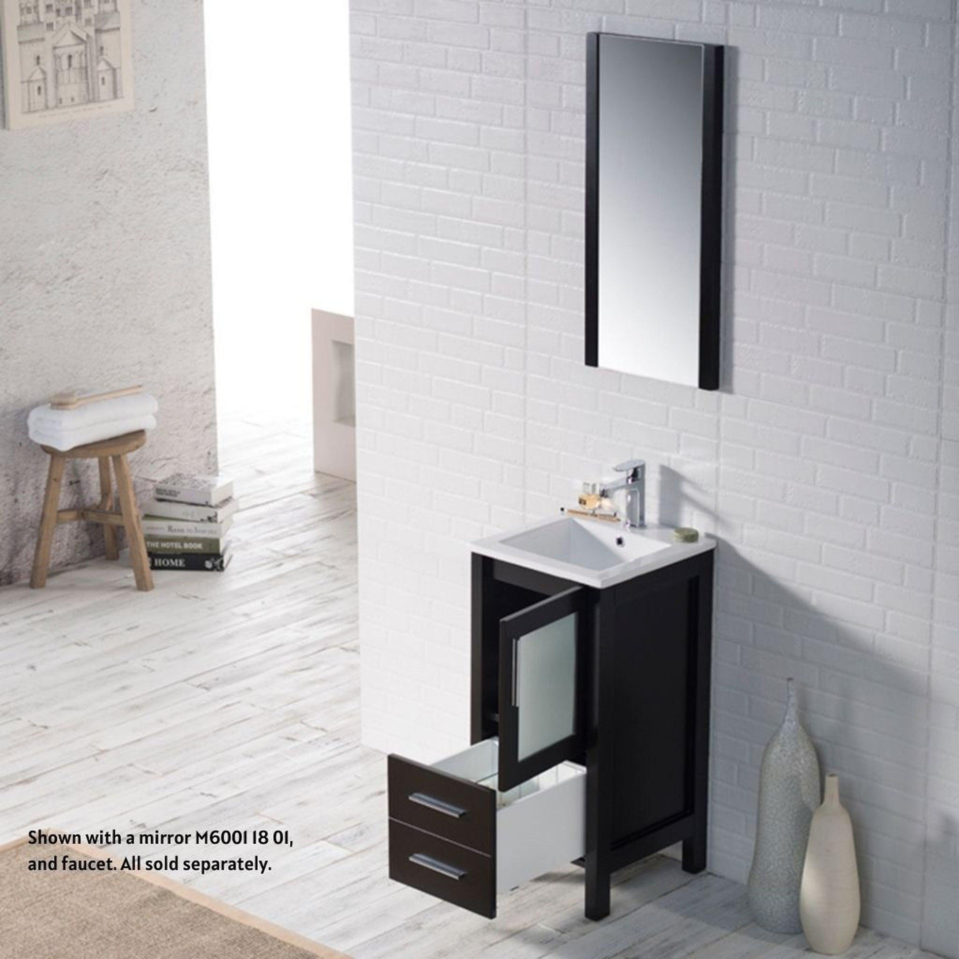 Blossom Sydney 16" 1-Drawer 1-Door Espresso Freestanding Vanity Set With Ceramic Drop-In Single Sink