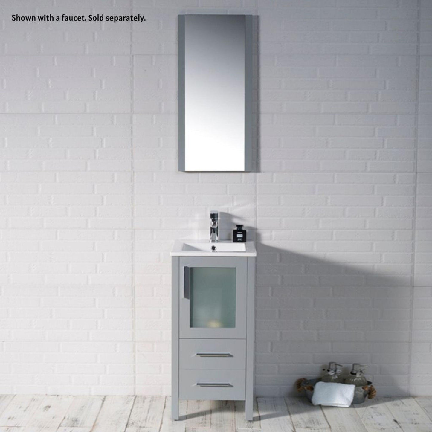 Blossom Sydney 16" 1-Drawer 1-Door Metal Gray 1-Drawer 1-Door Freestanding Vanity Set With Ceramic Drop-In Single Sink And Mirror