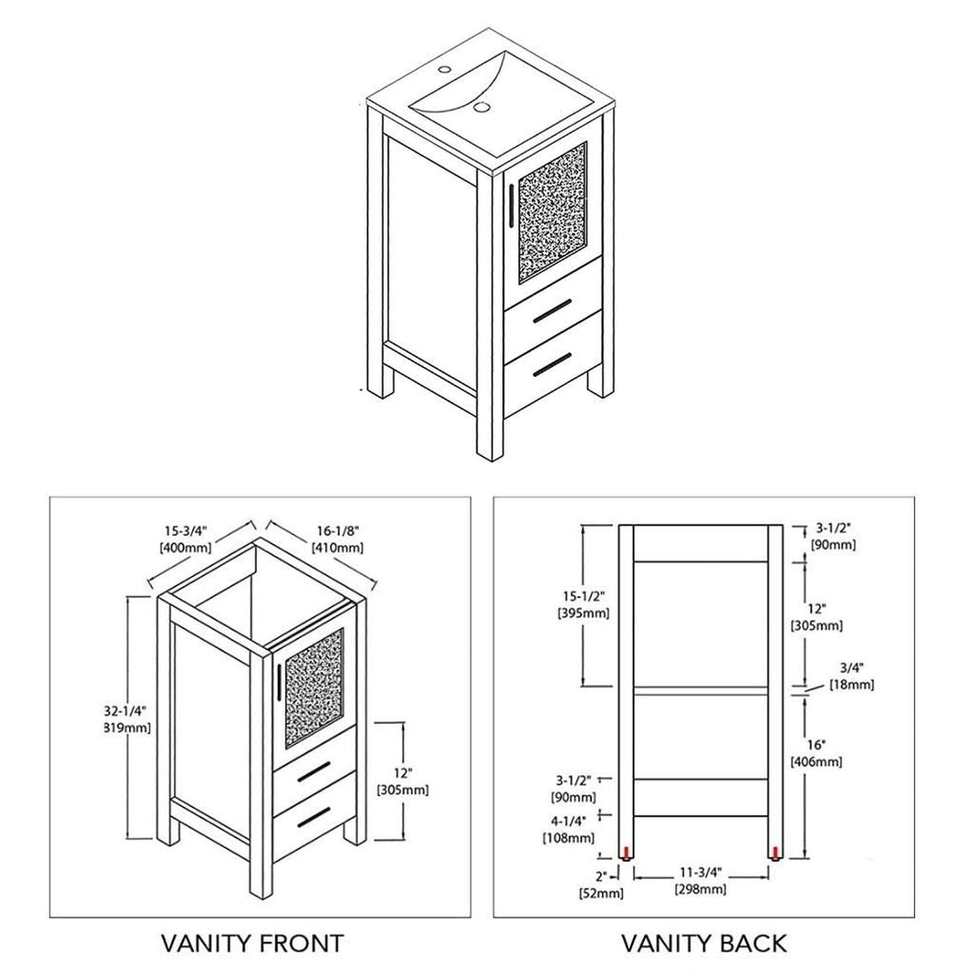 Blossom Sydney 16" 1-Drawer 1-Door Wenge Freestanding Vanity Base