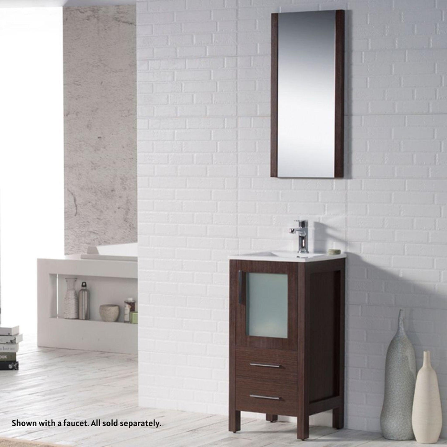 Blossom Sydney 16" 1-Drawer 1-Door Wenge Freestanding Vanity Set With Ceramic Drop-In Single Sink And Mirror