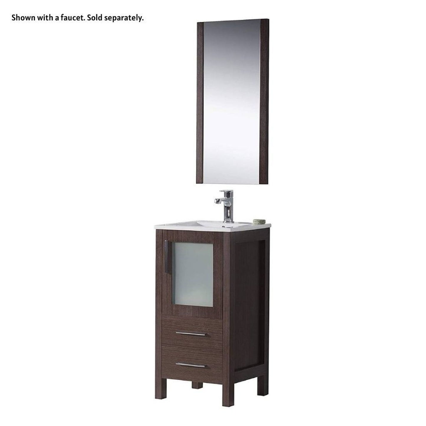 Blossom Sydney 16" 1-Drawer 1-Door Wenge Freestanding Vanity Set With Ceramic Drop-In Single Sink And Mirror