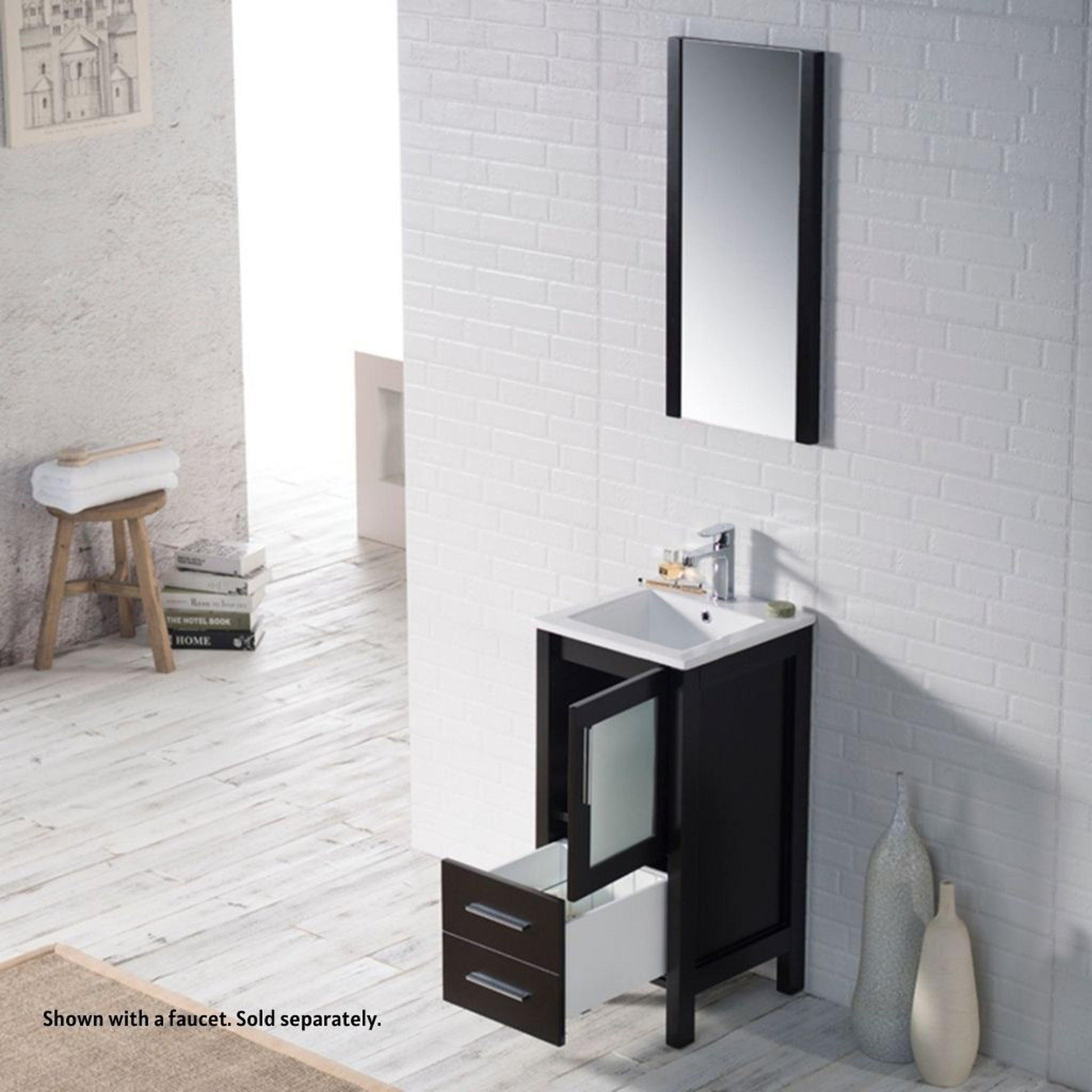 Blossom Sydney 16" Espresso Freestanding Vanity Set With Integrated Single Sink Ceramic Top and Mirror