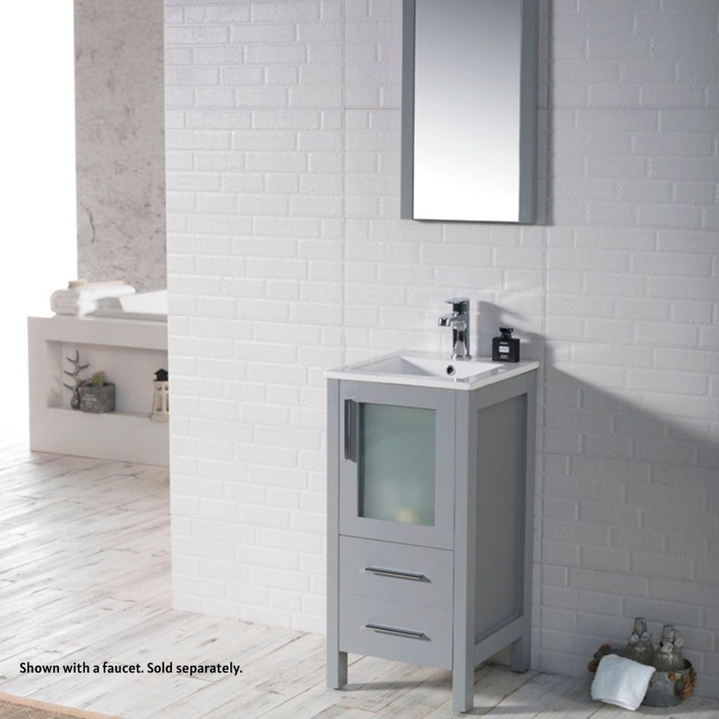 Blossom Sydney 16" Metal Gray Freestanding Vanity Set With Integrated Single Sink Ceramic Top and Mirror