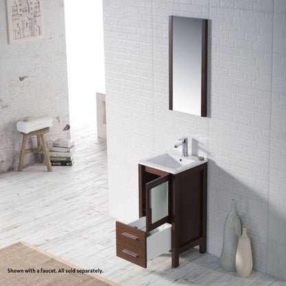 Blossom Sydney 16" Wenge Freestanding Vanity Set With Integrated Single Sink Ceramic Top and Mirror