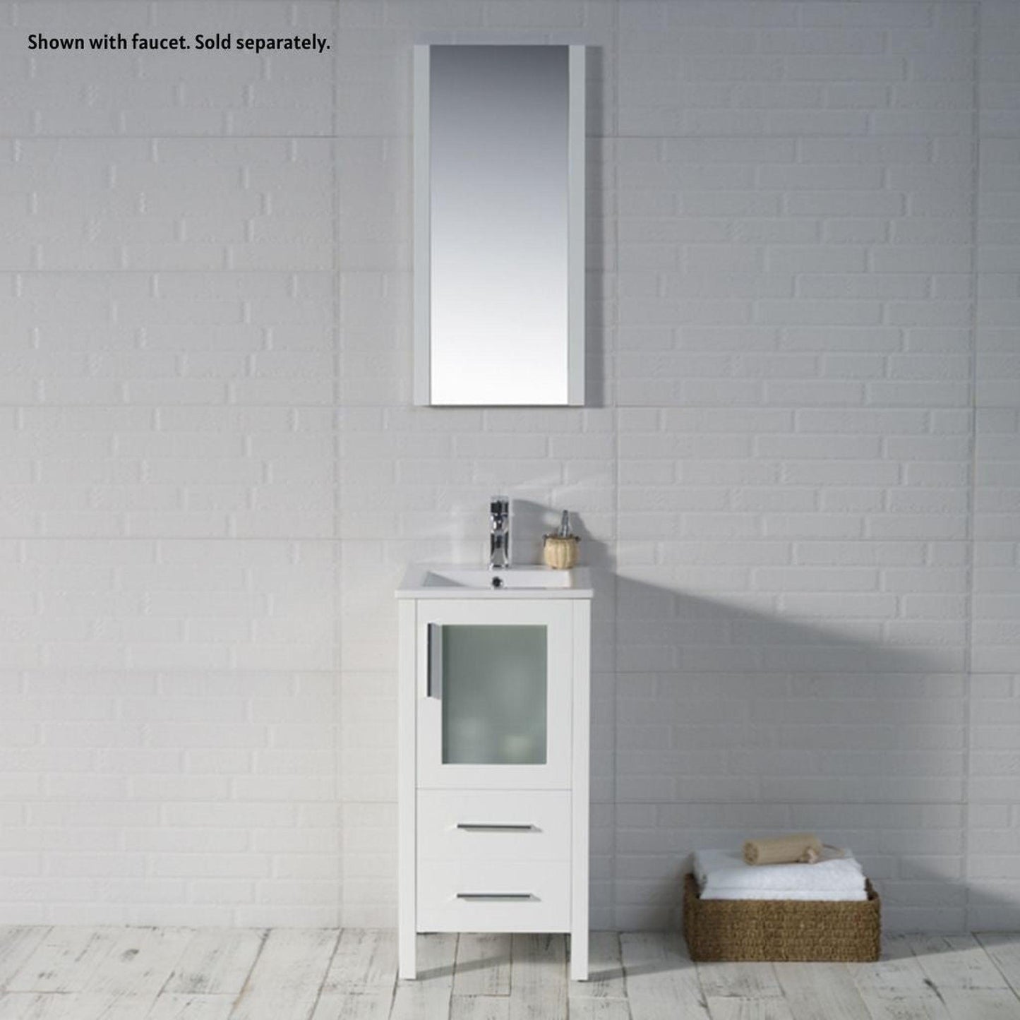 Blossom Sydney 16" White Freestanding Vanity Set With Integrated Single Sink Ceramic Top and Mirror