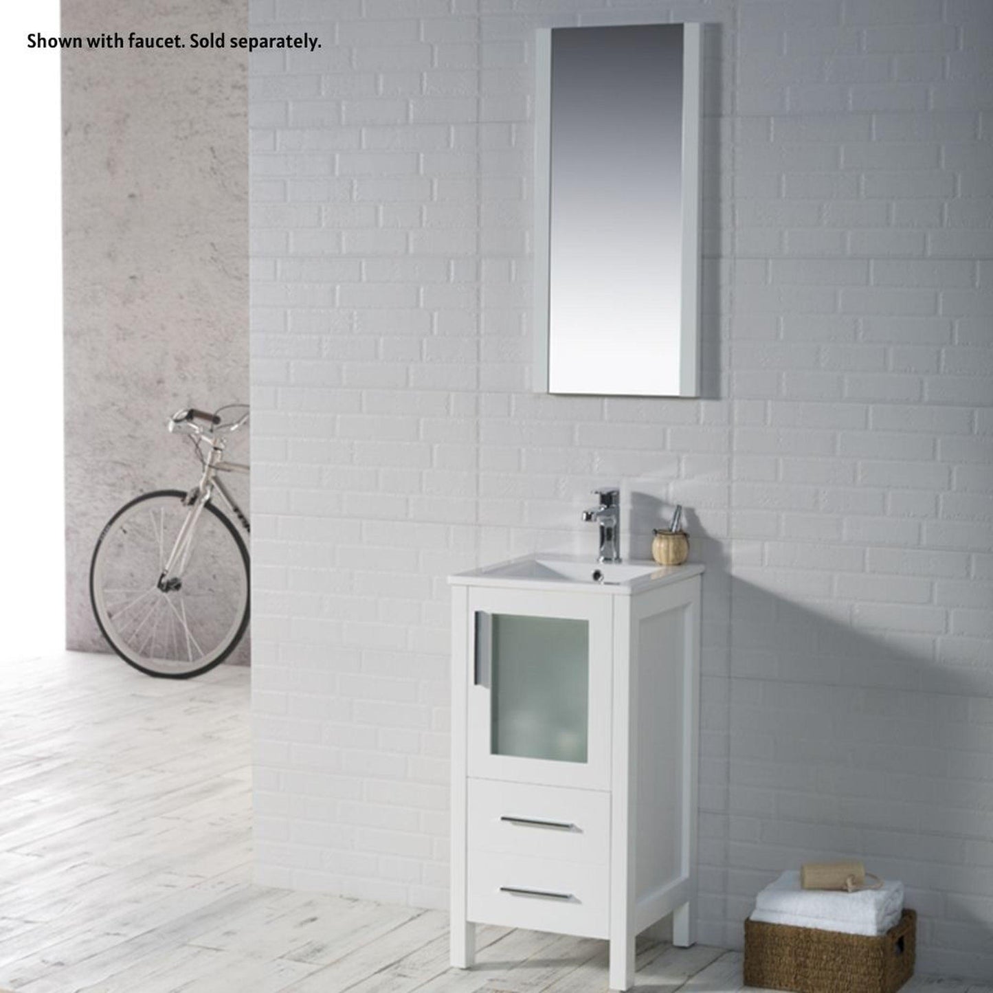 Blossom Sydney 16" White Freestanding Vanity Set With Integrated Single Sink Ceramic Top and Mirror