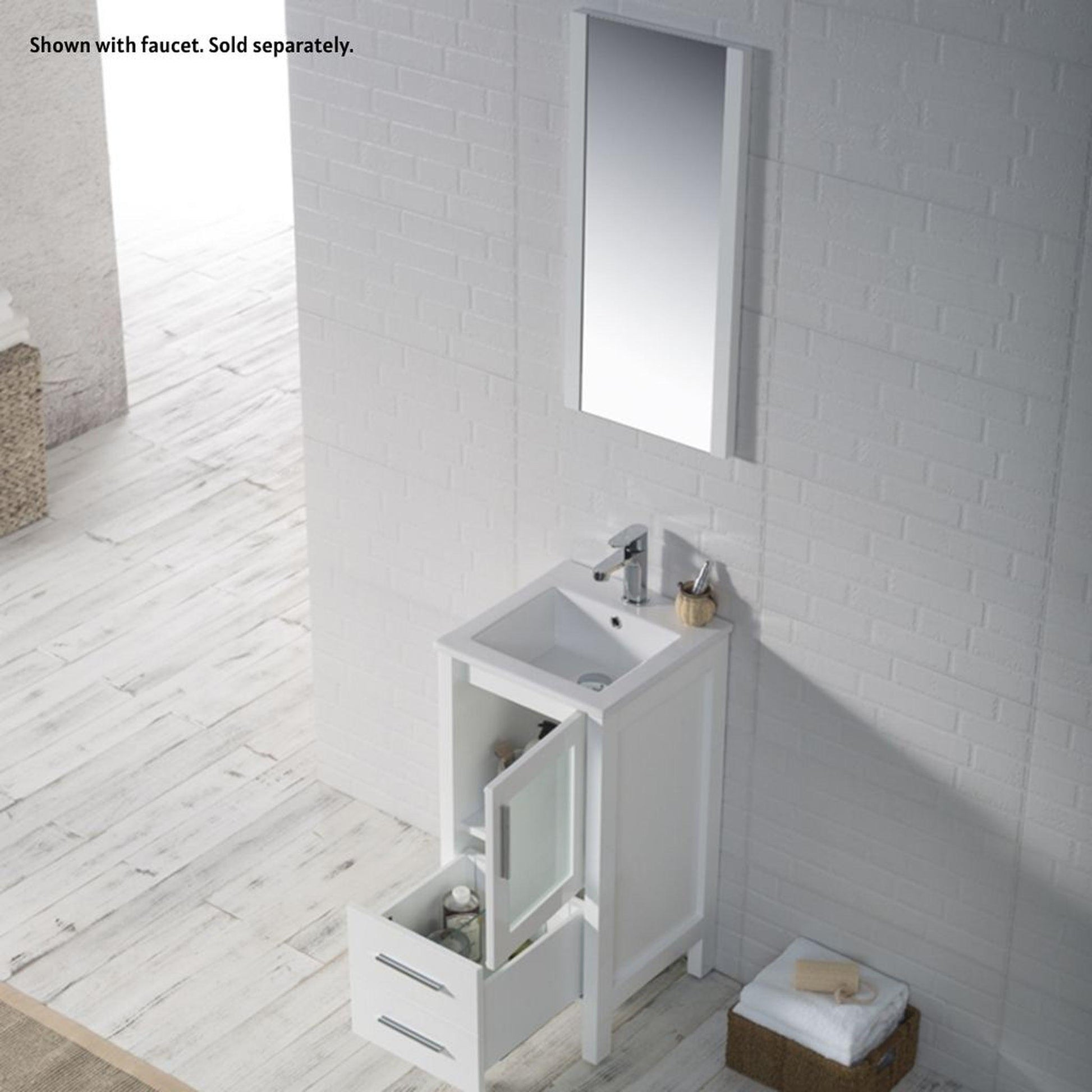 Blossom Sydney 16" White Freestanding Vanity Set With Integrated Single Sink Ceramic Top and Mirror