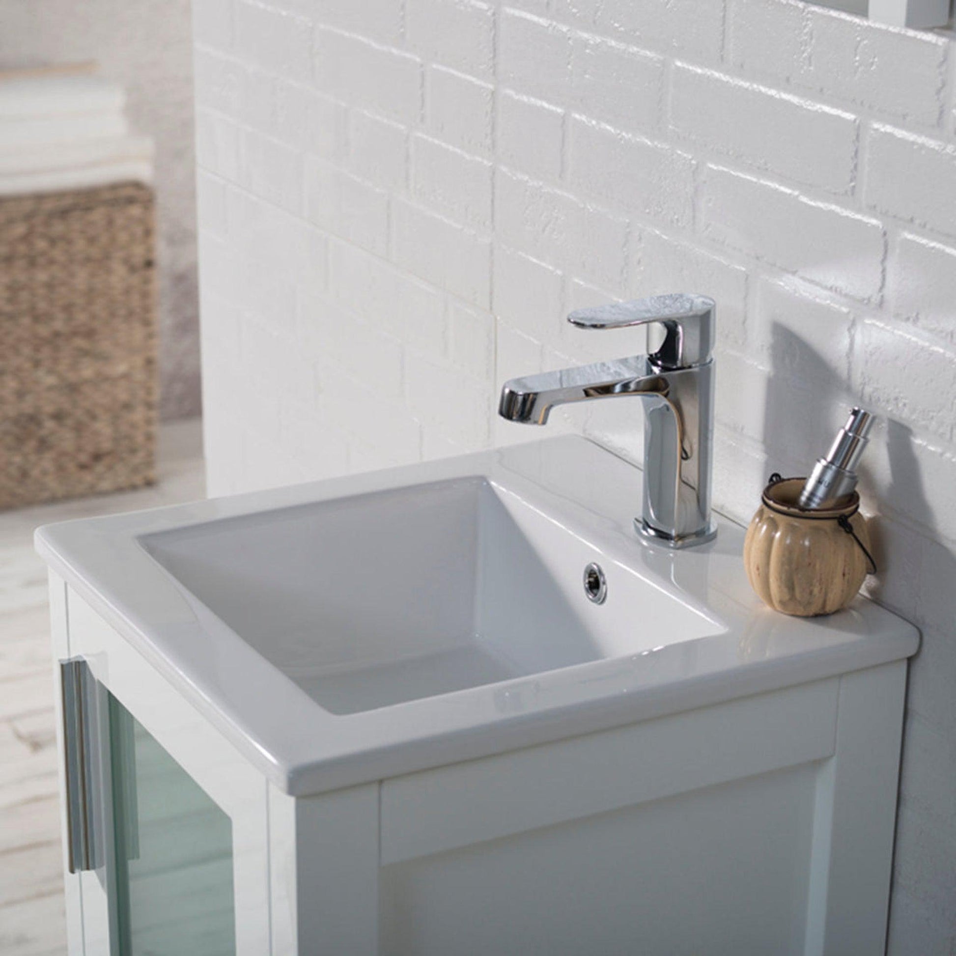 Blossom Sydney 16" x 16" White Square Ceramic Vanity Top With Integrated Single Sink And Overflow