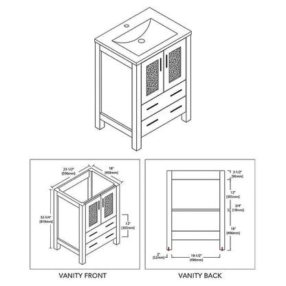 Blossom Sydney 24" 1-Drawer 2-Door White Freestanding Vanity Base