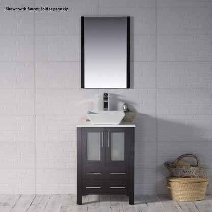 Blossom Sydney 24" Espresso Freestanding Vanity Set With Ceramic Vessel Single Sink and Mirror