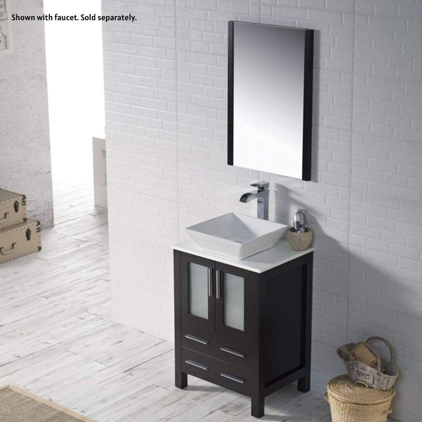 Blossom Sydney 24" Espresso Freestanding Vanity Set With Ceramic Vessel Single Sink and Mirror
