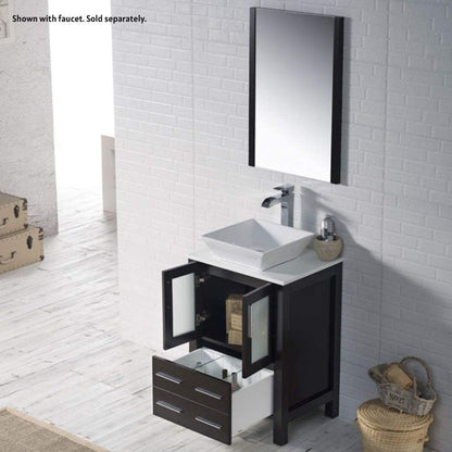 Blossom Sydney 24" Espresso Freestanding Vanity Set With Ceramic Vessel Single Sink and Mirror