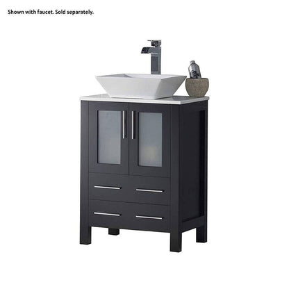 Blossom Sydney 24" Espresso Freestanding Vanity Set With Ceramic Vessel Single Sink and Mirror