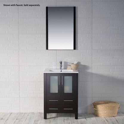 Blossom Sydney 24" Espresso Freestanding Vanity Set With Integrated Single Sink Ceramic Top and Mirror