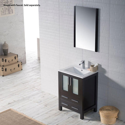 Blossom Sydney 24" Espresso Freestanding Vanity Set With Integrated Single Sink Ceramic Top and Mirror