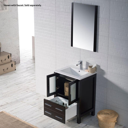 Blossom Sydney 24" Espresso Freestanding Vanity Set With Integrated Single Sink Ceramic Top and Mirror