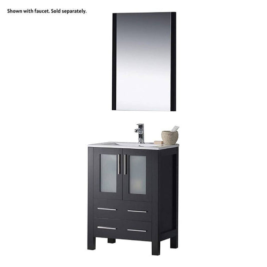 Blossom Sydney 24" Espresso Freestanding Vanity Set With Integrated Single Sink Ceramic Top and Mirror