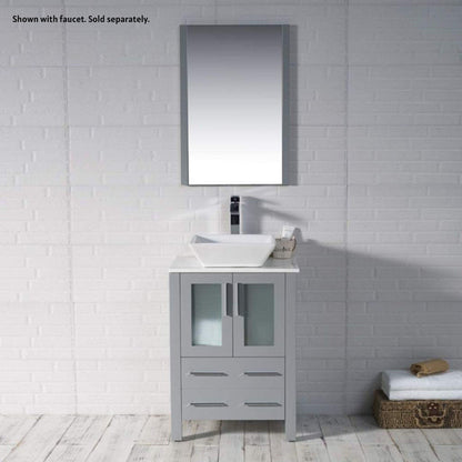 Blossom Sydney 24" Metal Gray Freestanding Vanity Set With Ceramic Vessel Single Sink and Mirror