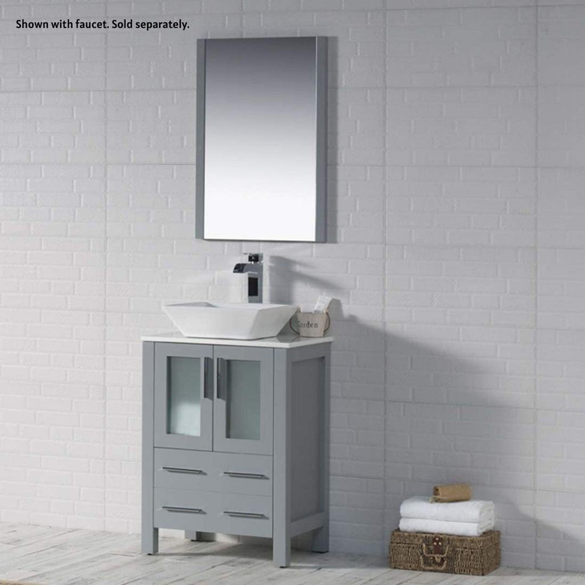 Blossom Sydney 24" Metal Gray Freestanding Vanity Set With Ceramic Vessel Single Sink and Mirror