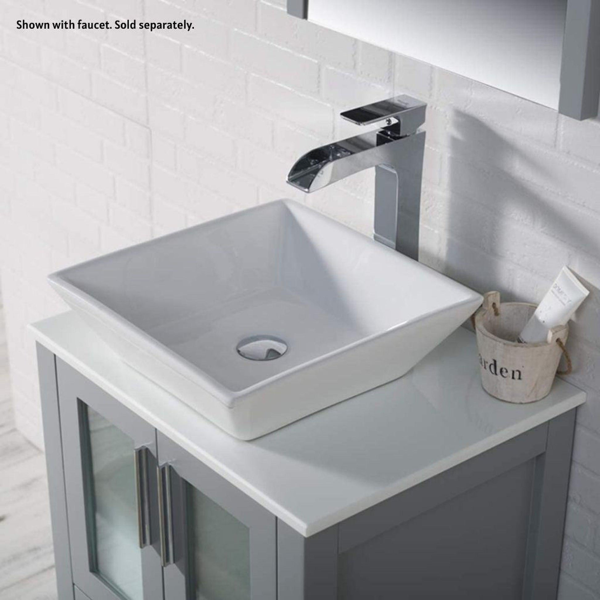 Blossom Sydney 24" Metal Gray Freestanding Vanity Set With Ceramic Vessel Single Sink and Mirror