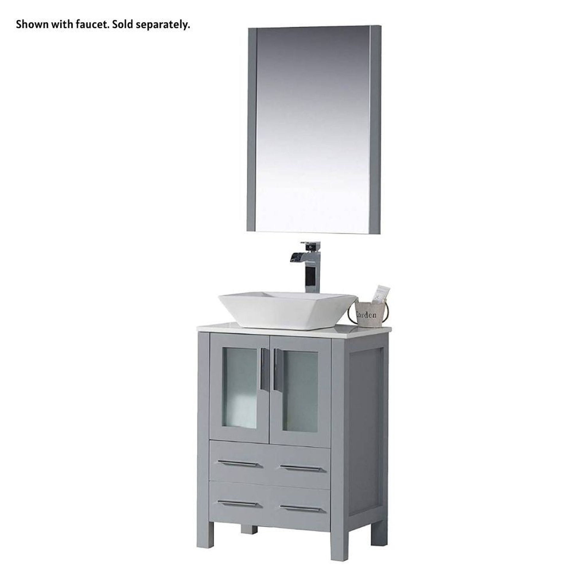 Blossom Sydney 24" Metal Gray Freestanding Vanity Set With Ceramic Vessel Single Sink and Mirror