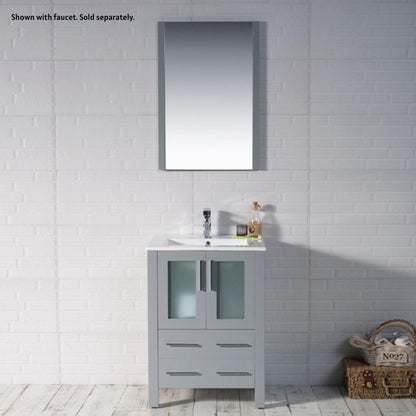 Blossom Sydney 24" Metal Gray Freestanding Vanity Set With Integrated Single Sink Ceramic Top and Mirror
