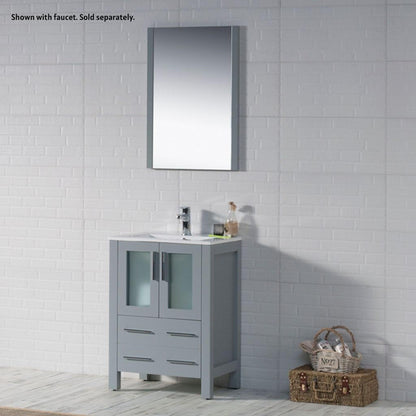 Blossom Sydney 24" Metal Gray Freestanding Vanity Set With Integrated Single Sink Ceramic Top and Mirror