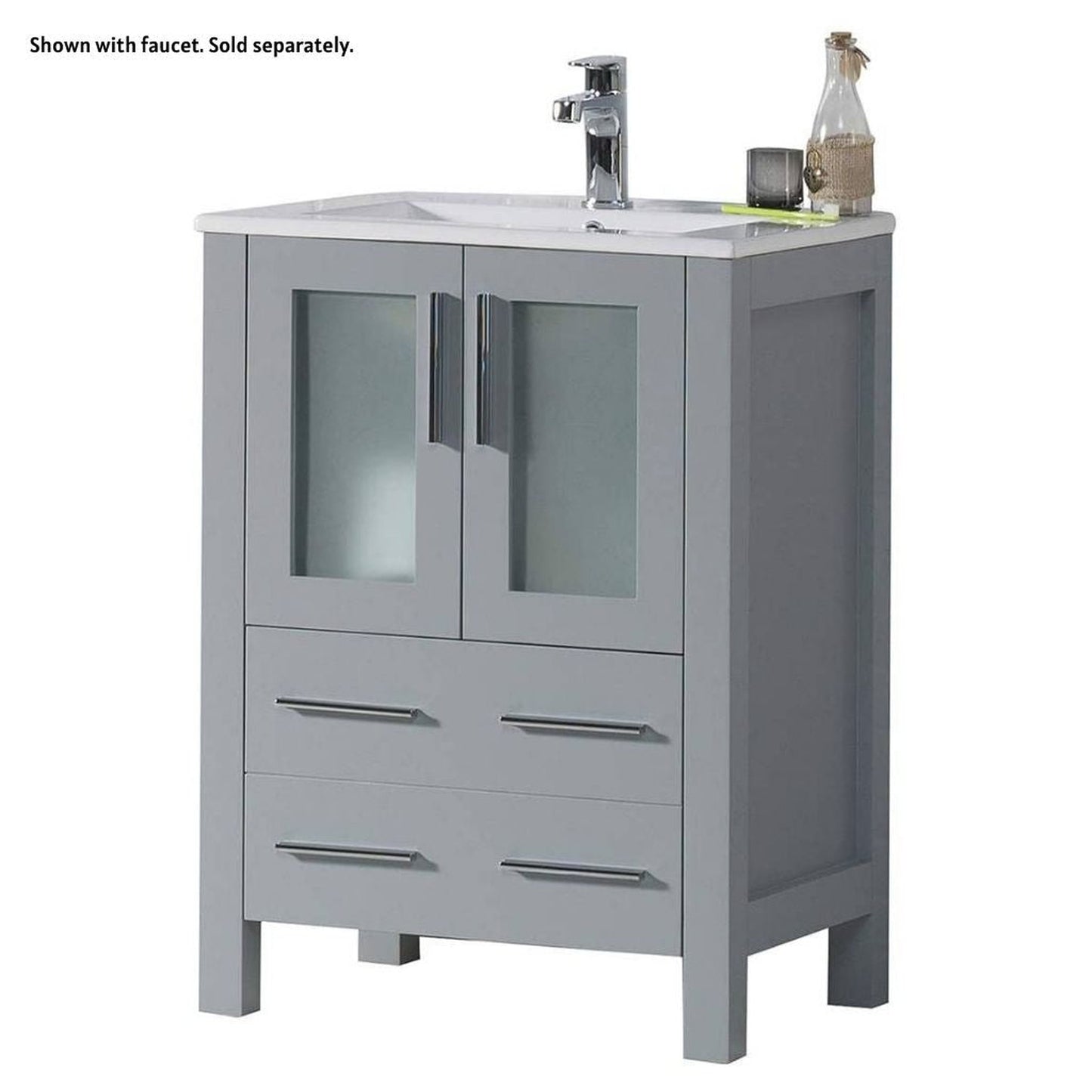 Blossom Sydney 24" Metal Gray Freestanding Vanity Set With Integrated Single Sink Ceramic Top and Mirror