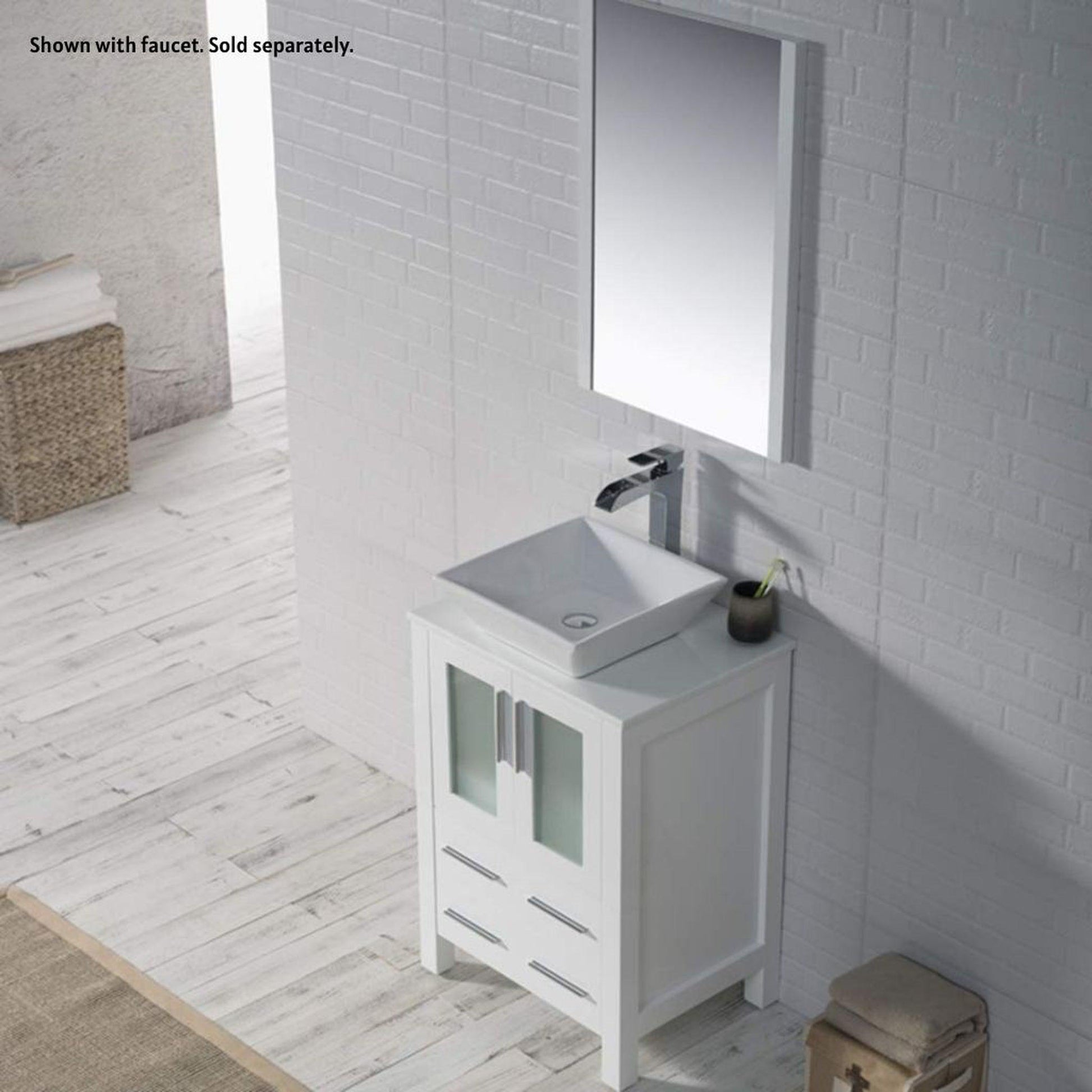 Blossom Sydney 24" White Freestanding Vanity Set With Ceramic Vessel Single Sink and Mirror