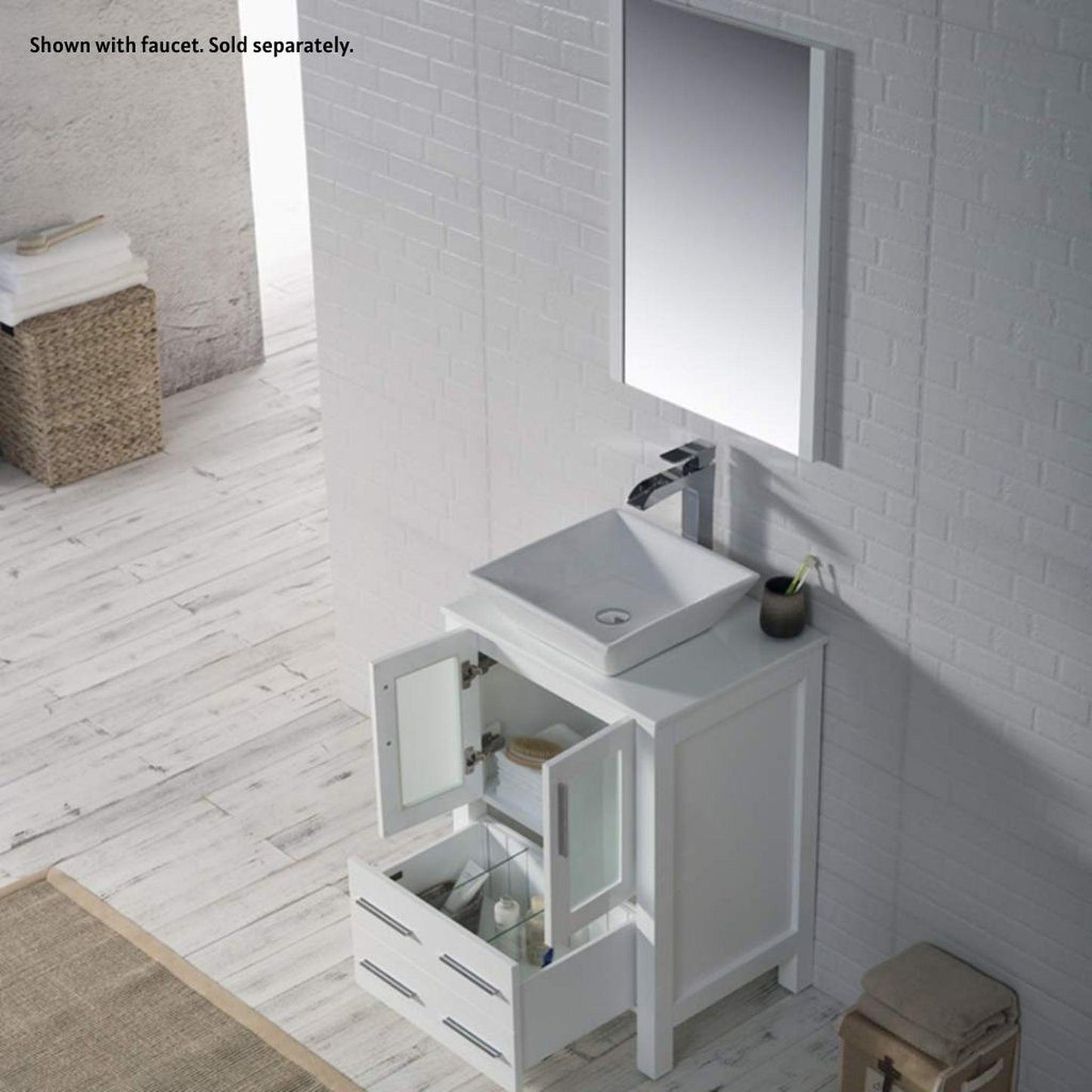 Blossom Sydney 24" White Freestanding Vanity Set With Ceramic Vessel Single Sink and Mirror