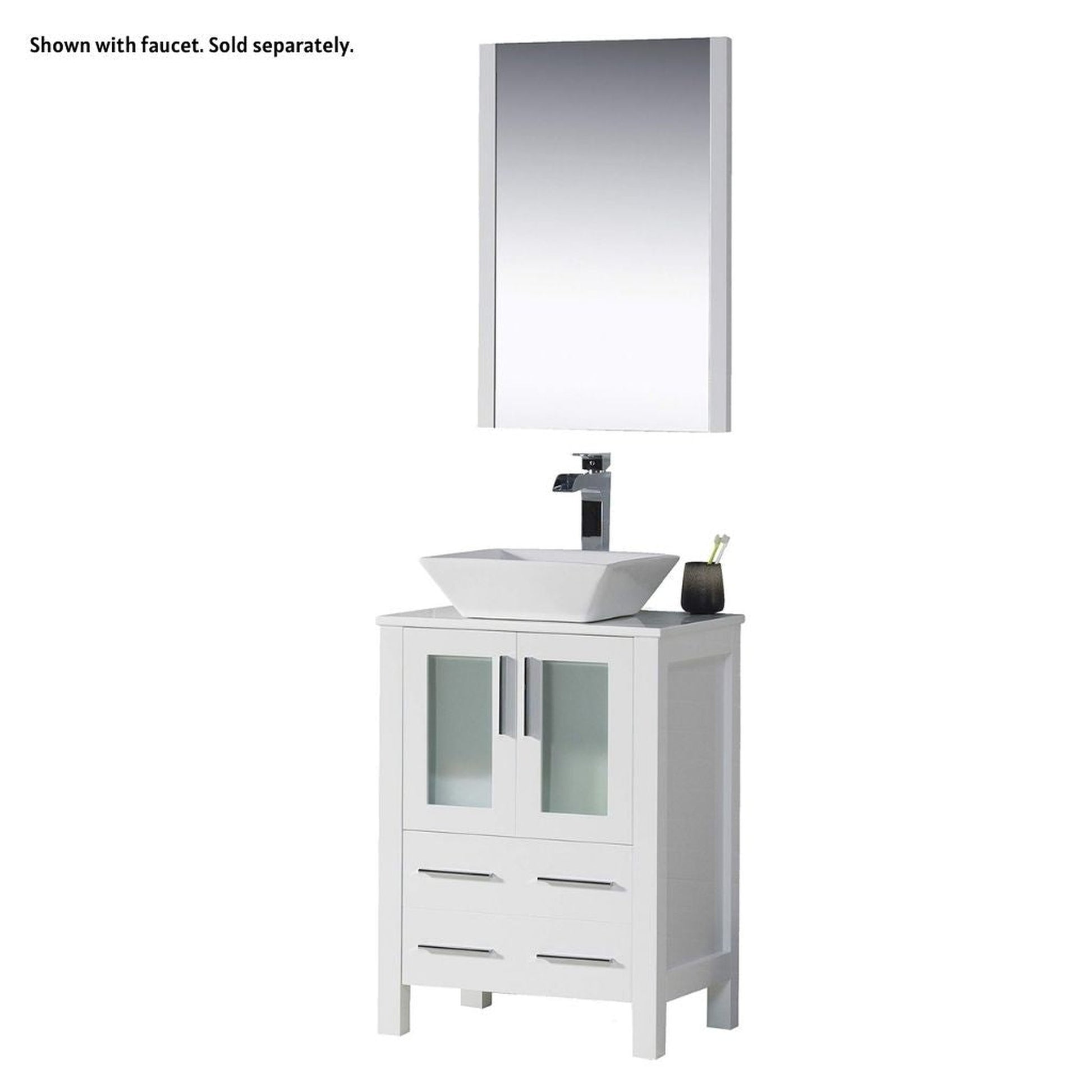 Blossom Sydney 24" White Freestanding Vanity Set With Ceramic Vessel Single Sink and Mirror