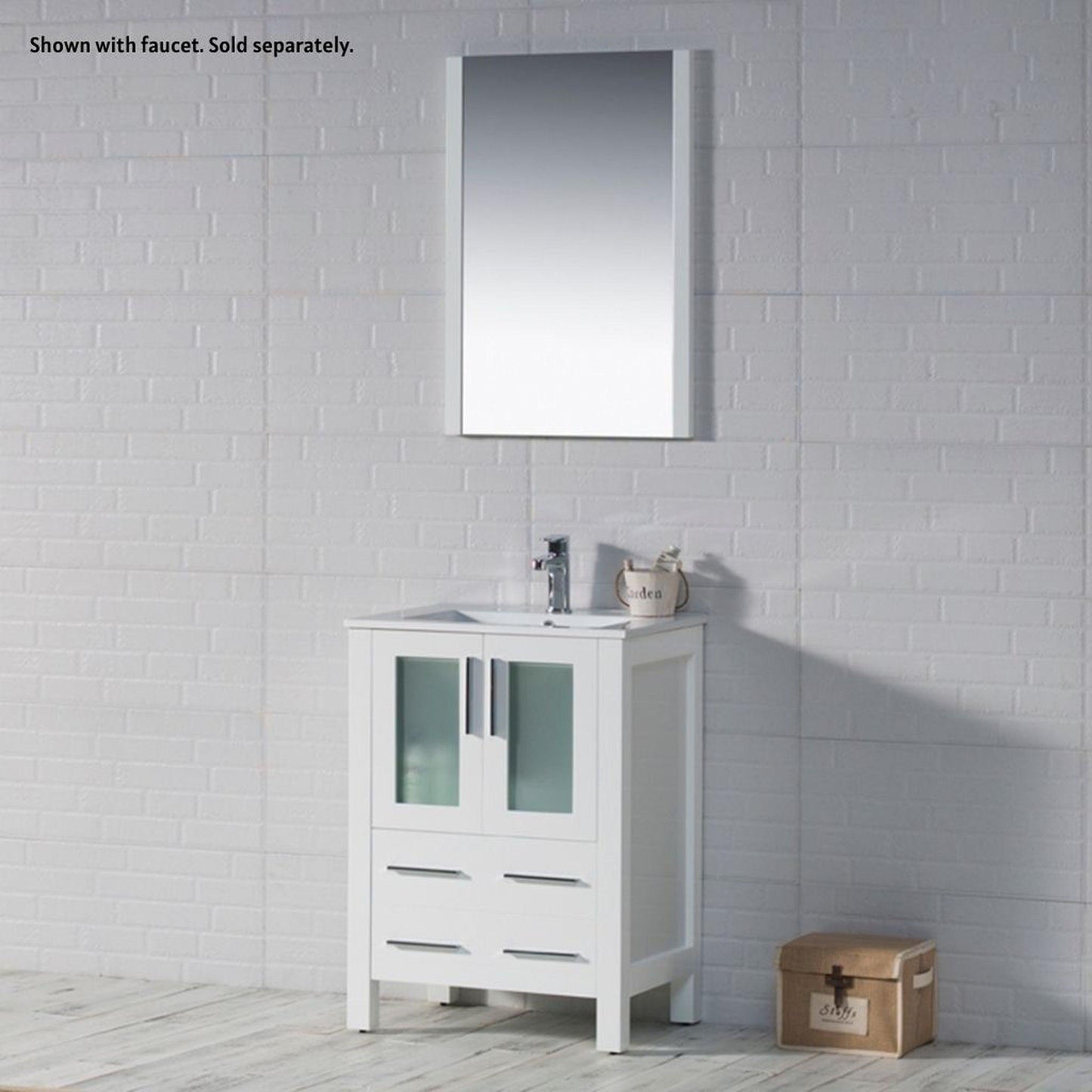 Blossom Sydney 24" White Freestanding Vanity Set With Integrated Single Sink Ceramic Top and Mirror