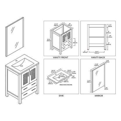 Blossom Sydney 24" White Freestanding Vanity Set With Integrated Single Sink Ceramic Top and Mirror