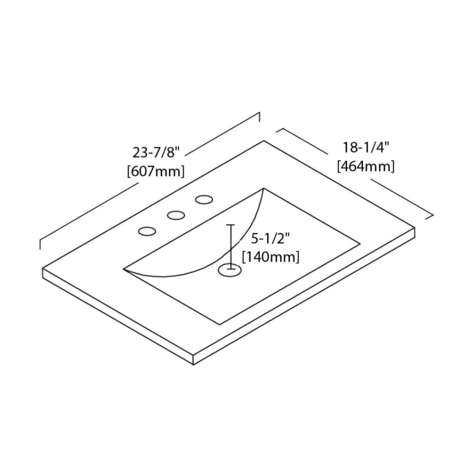 Blossom Sydney 24" x 18" White Rectangular Three Holes 8" Widespread Ceramic Vanity Top With Integrated Single Sink And Overflow