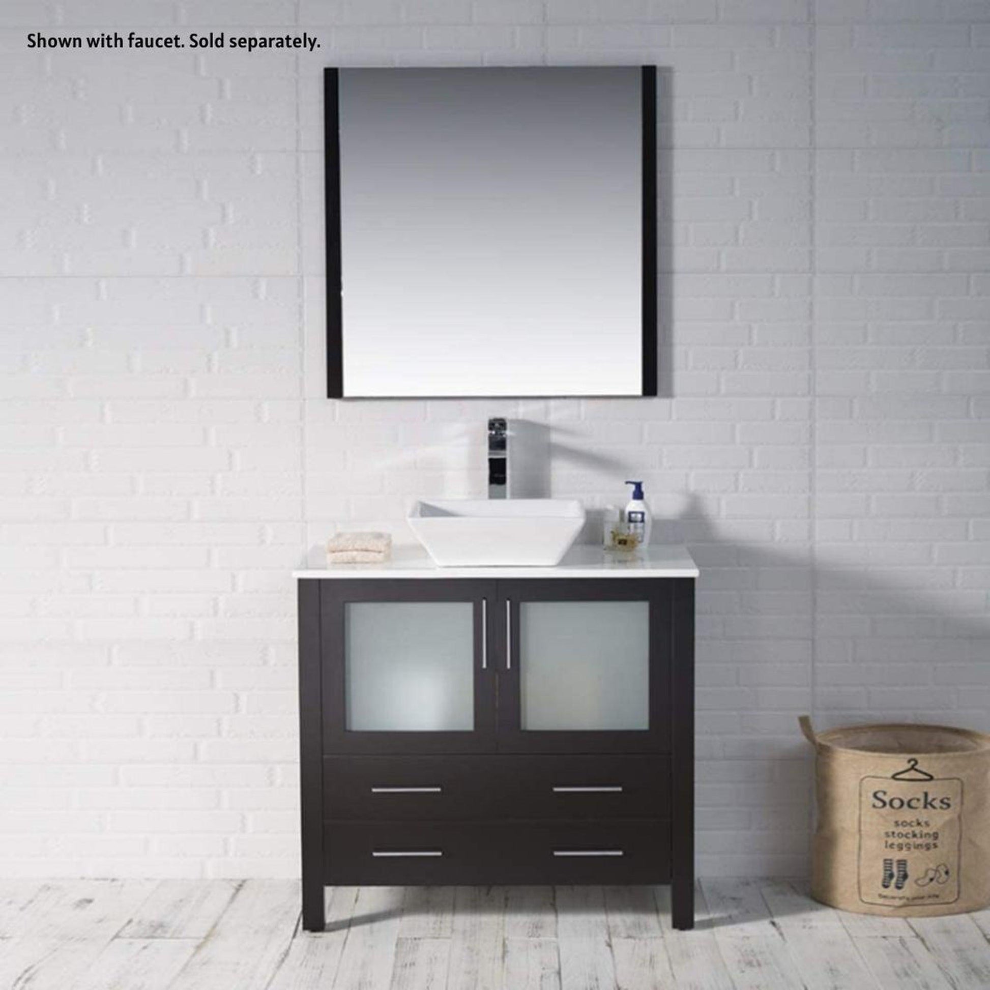 Blossom Sydney 30" Espresso Freestanding Vanity Set With Ceramic Vessel Single Sink and Mirror