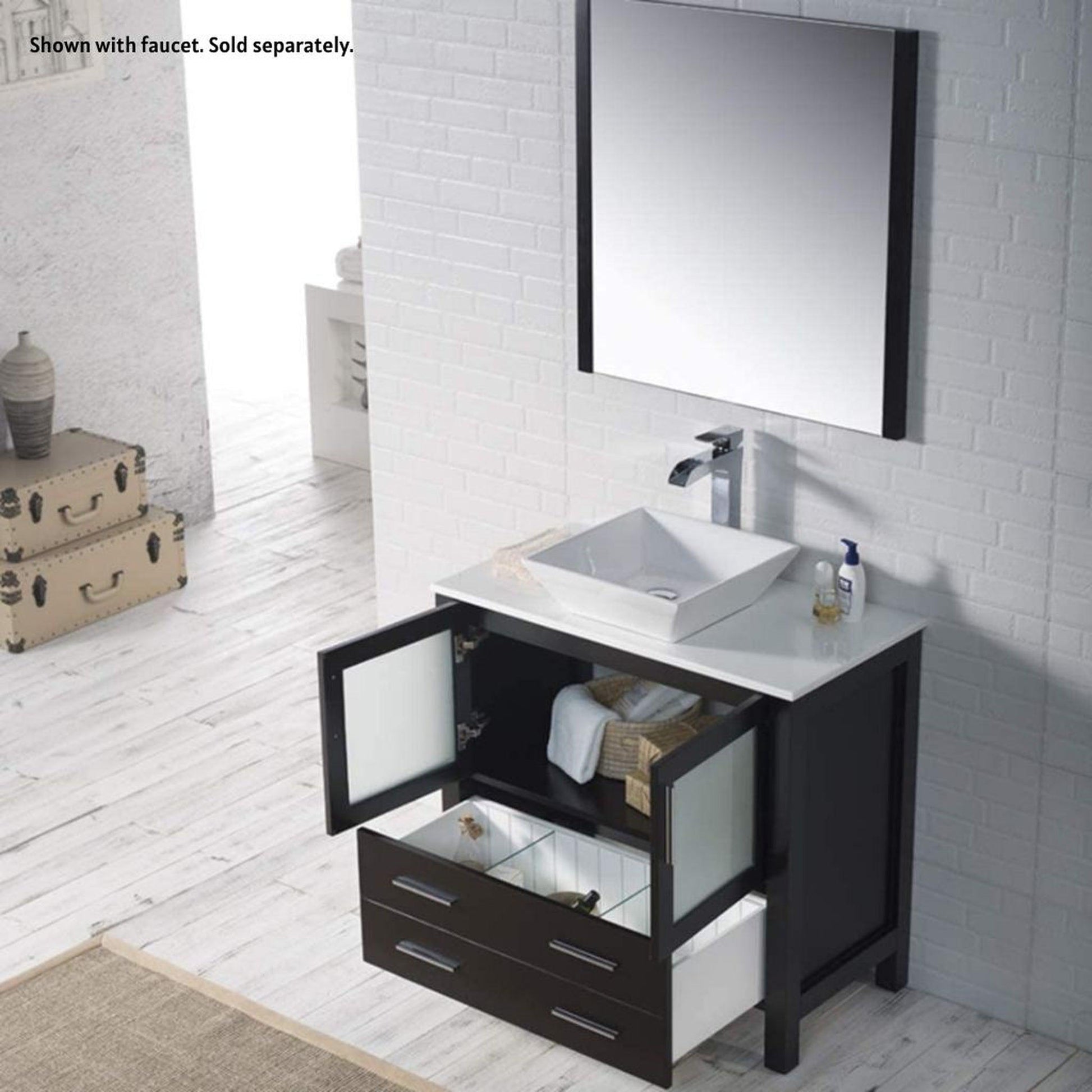Blossom Sydney 30" Espresso Freestanding Vanity Set With Ceramic Vessel Single Sink and Mirror