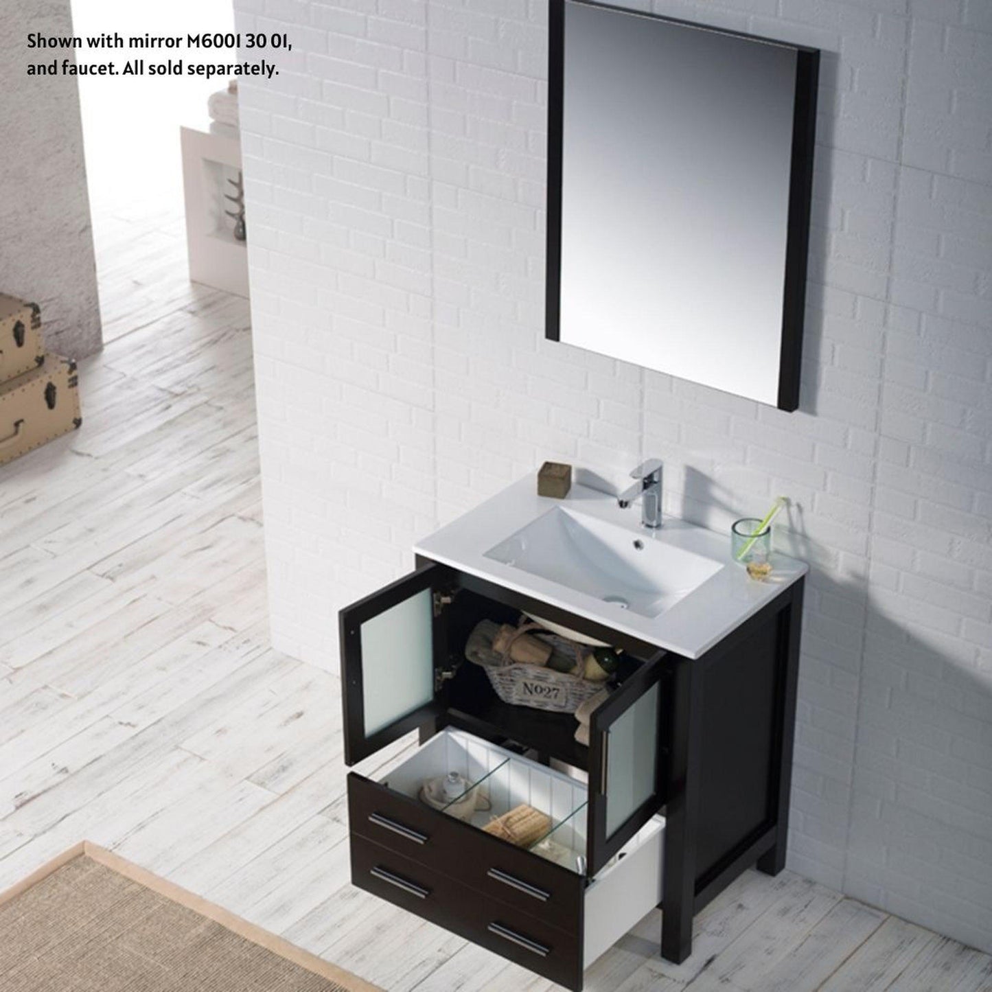 Blossom Sydney 30" Espresso Freestanding Vanity Set With Integrated Single Sink Ceramic Top