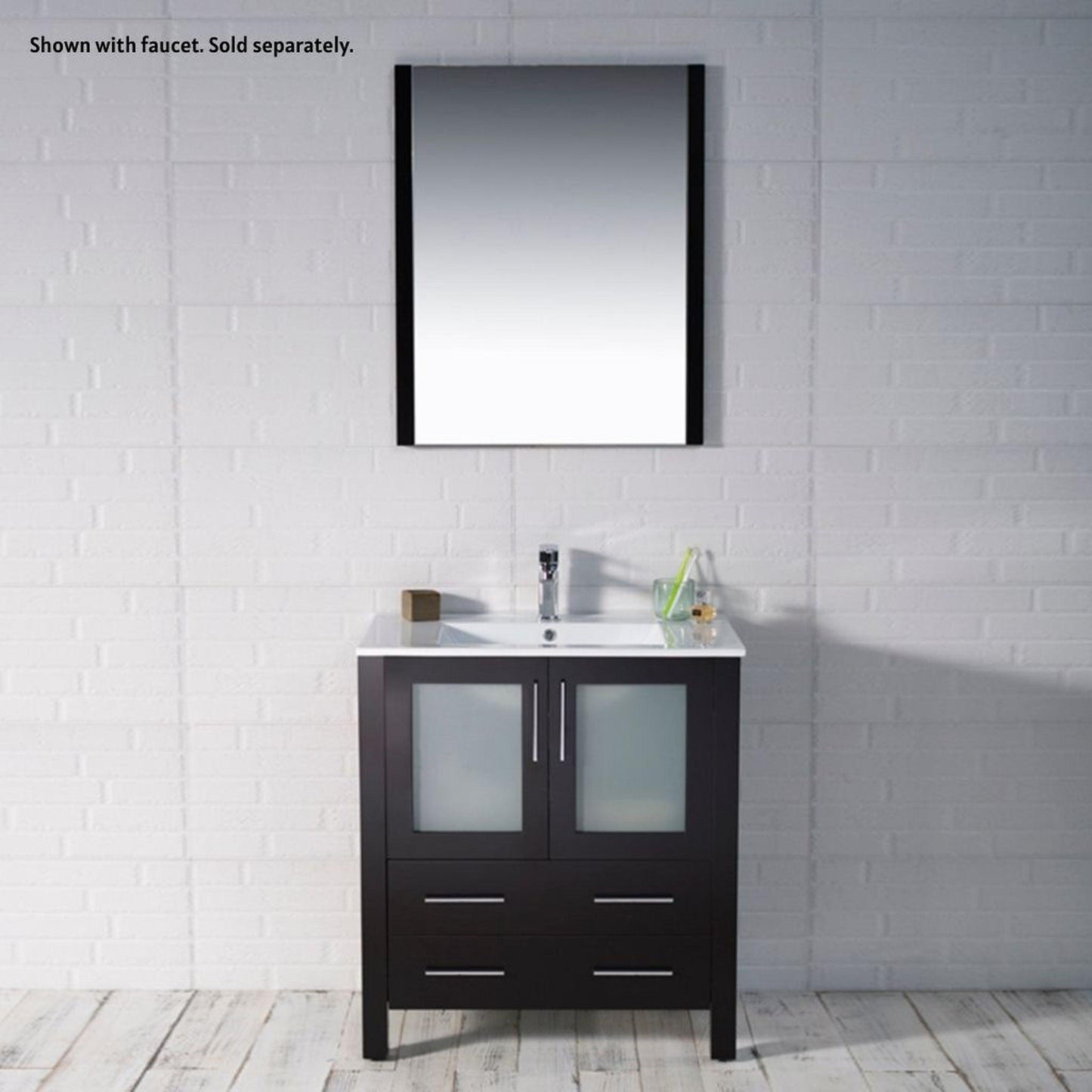 Blossom Sydney 30" Espresso Freestanding Vanity Set With Integrated Single Sink Ceramic Top and Mirror