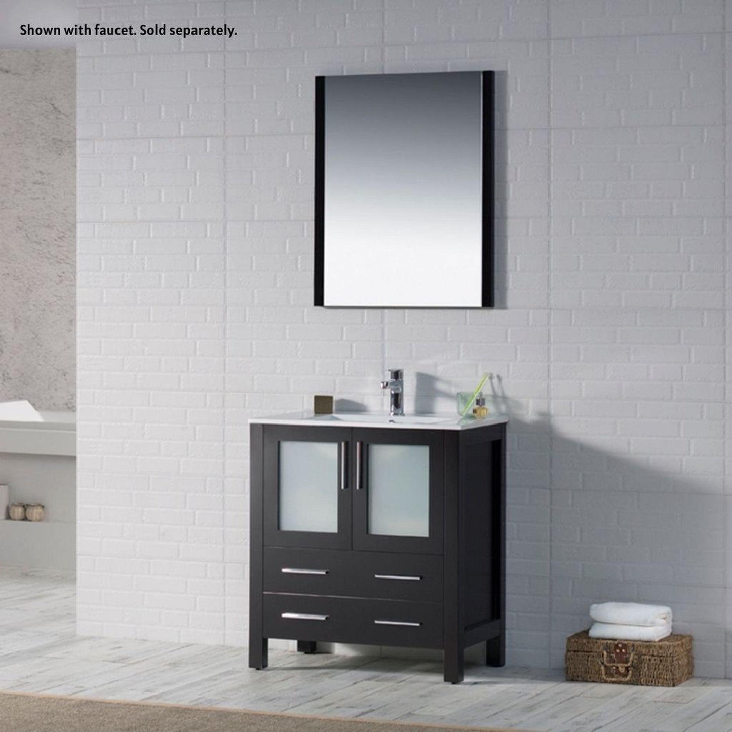 Blossom Sydney 30" Espresso Freestanding Vanity Set With Integrated Single Sink Ceramic Top and Mirror