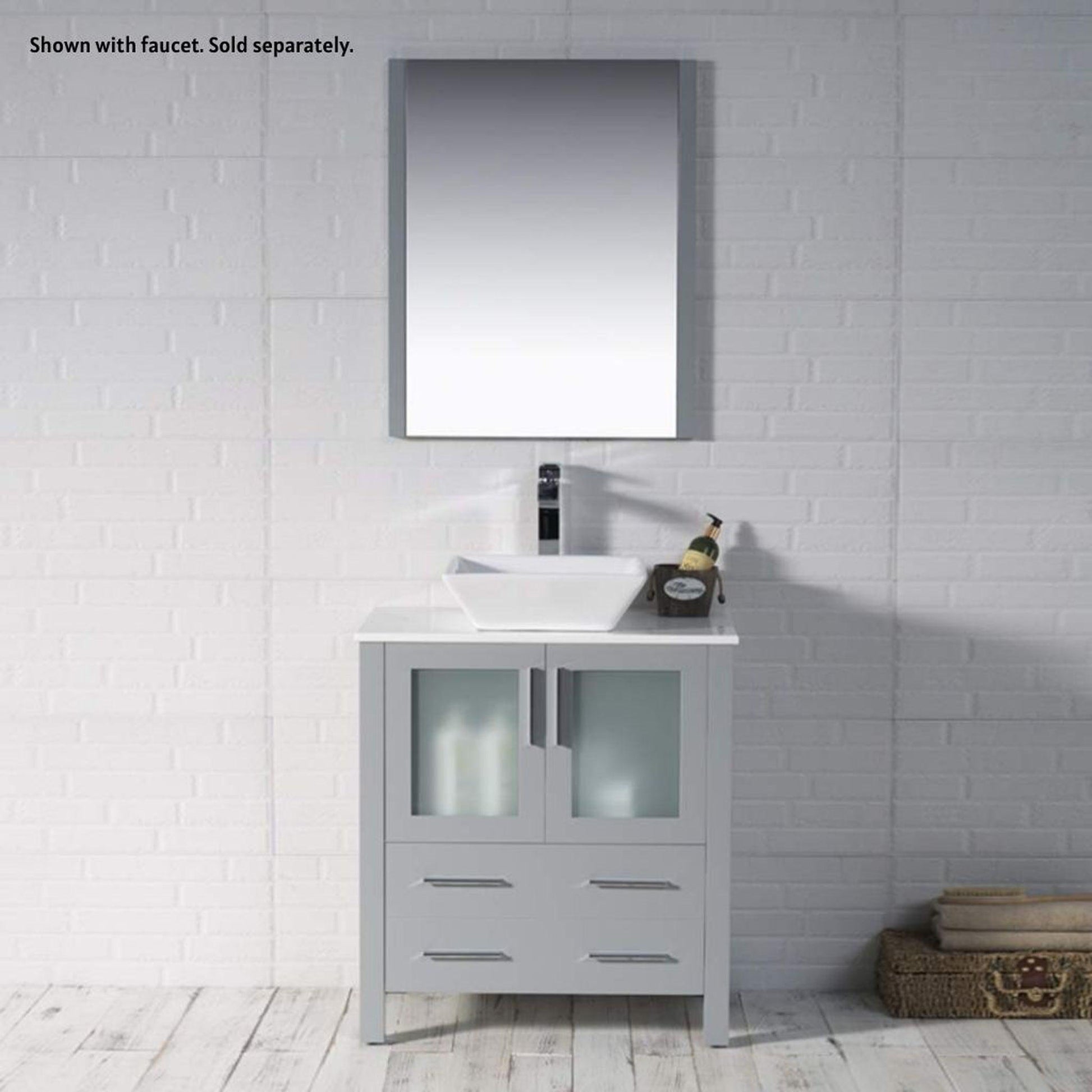 Blossom Sydney 30" Metal Gray Freestanding Vanity Set With Ceramic Vessel Single Sink and Mirror