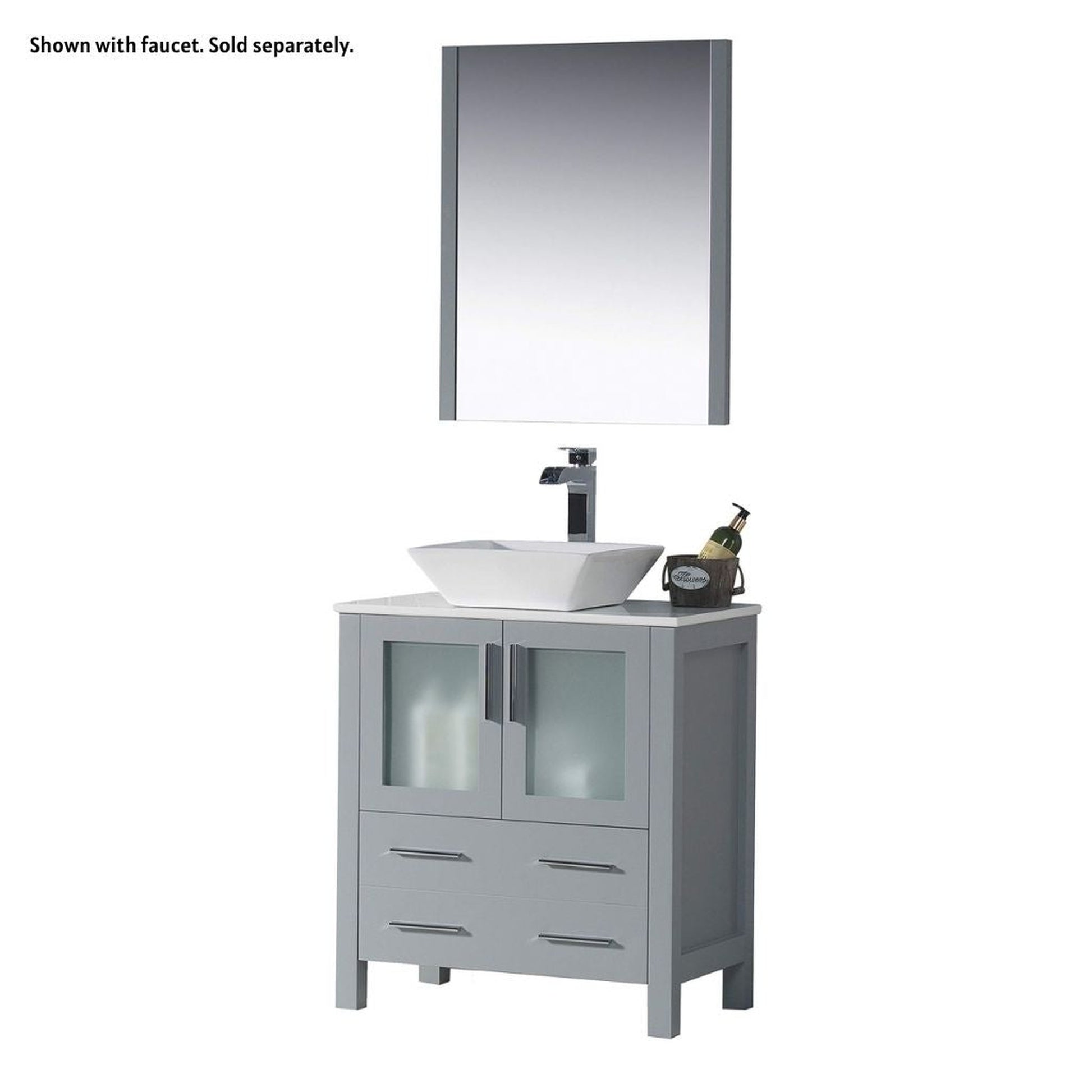Blossom Sydney 30" Metal Gray Freestanding Vanity Set With Ceramic Vessel Single Sink and Mirror