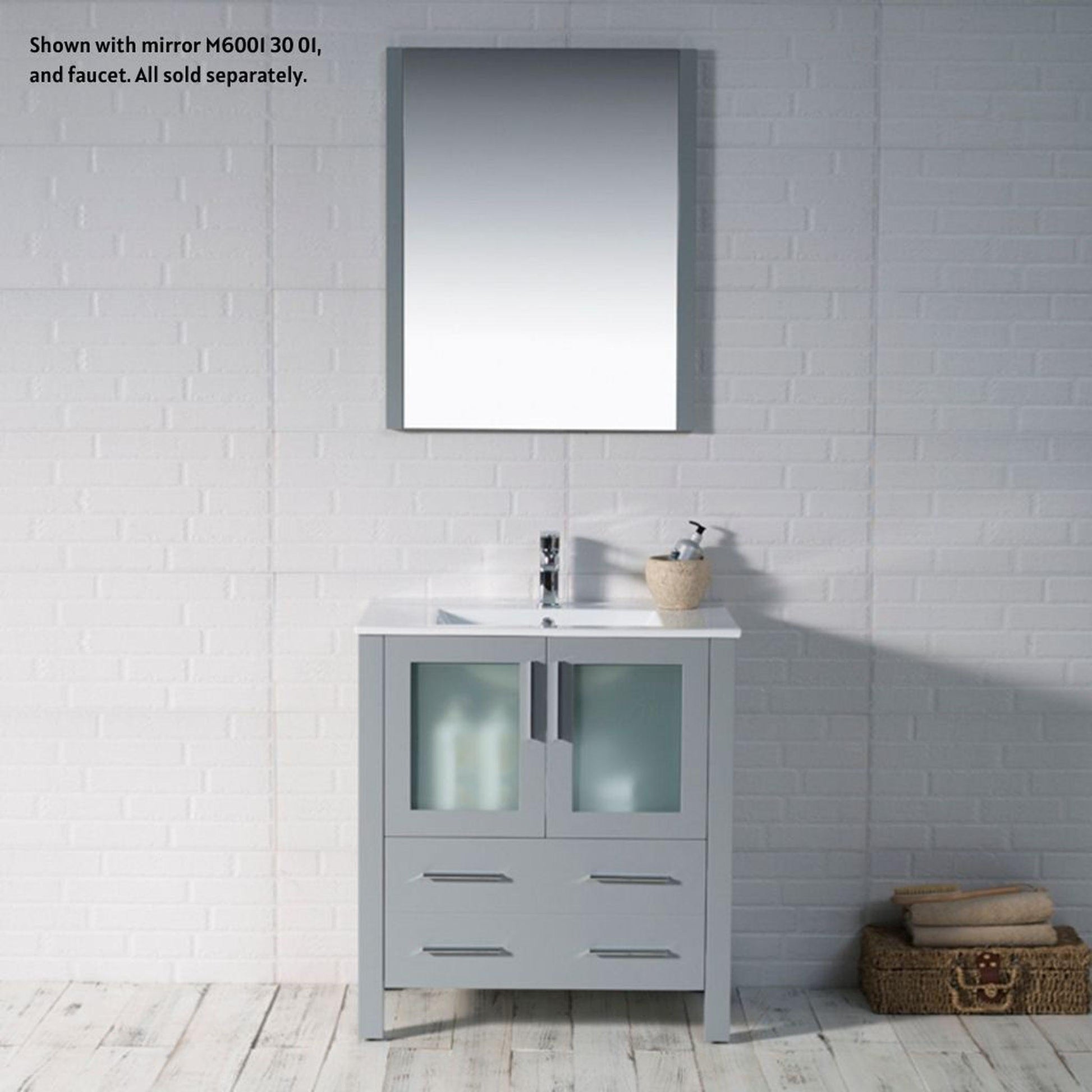 Blossom Sydney 30" Metal Gray Freestanding Vanity Set With Integrated Single Sink Ceramic Top