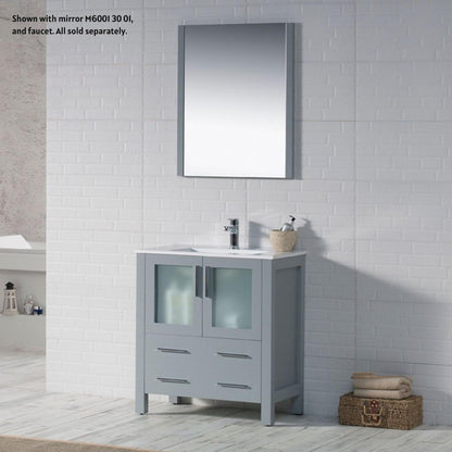 Blossom Sydney 30" Metal Gray Freestanding Vanity Set With Integrated Single Sink Ceramic Top