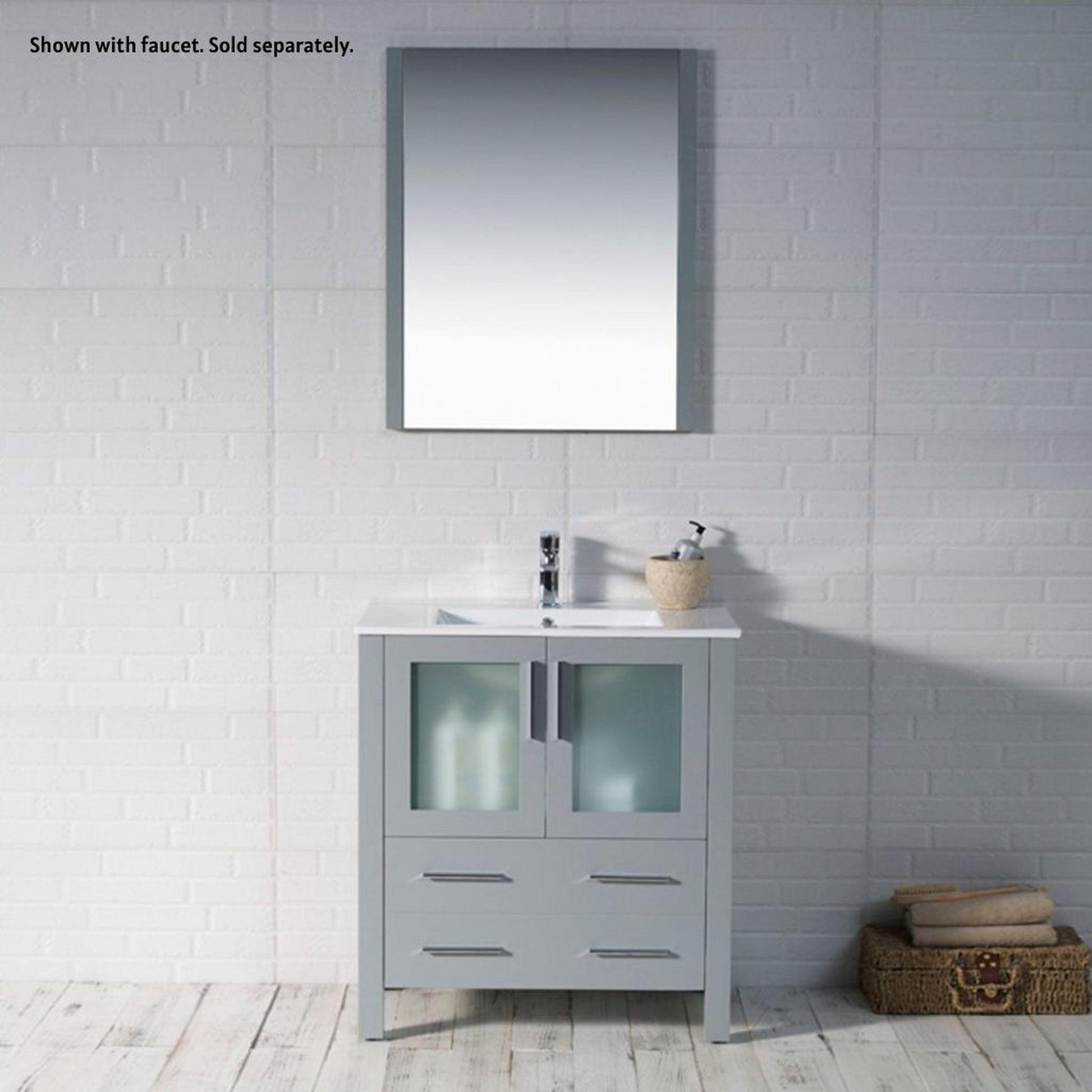 Blossom Sydney 30" Metal Gray Freestanding Vanity Set With Integrated Single Sink Ceramic Top and Mirror