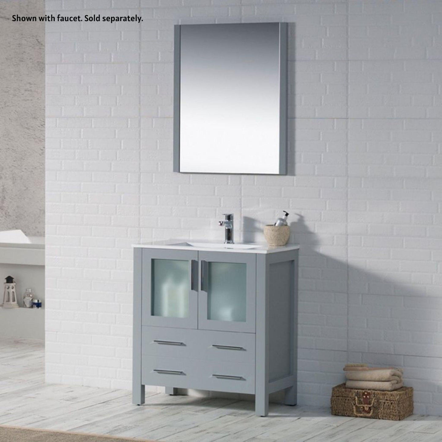 Blossom Sydney 30" Metal Gray Freestanding Vanity Set With Integrated Single Sink Ceramic Top and Mirror